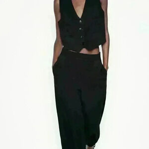 Zara High Waist Culotte Trousers Navy Blue Size XL NWT
